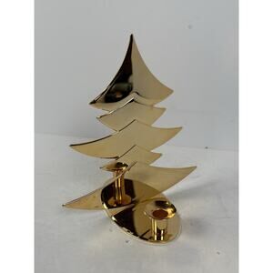 Rare Vtg MCM Danish Design Andreas Mikkelsen Gilt Christmas Tree Candle Holder